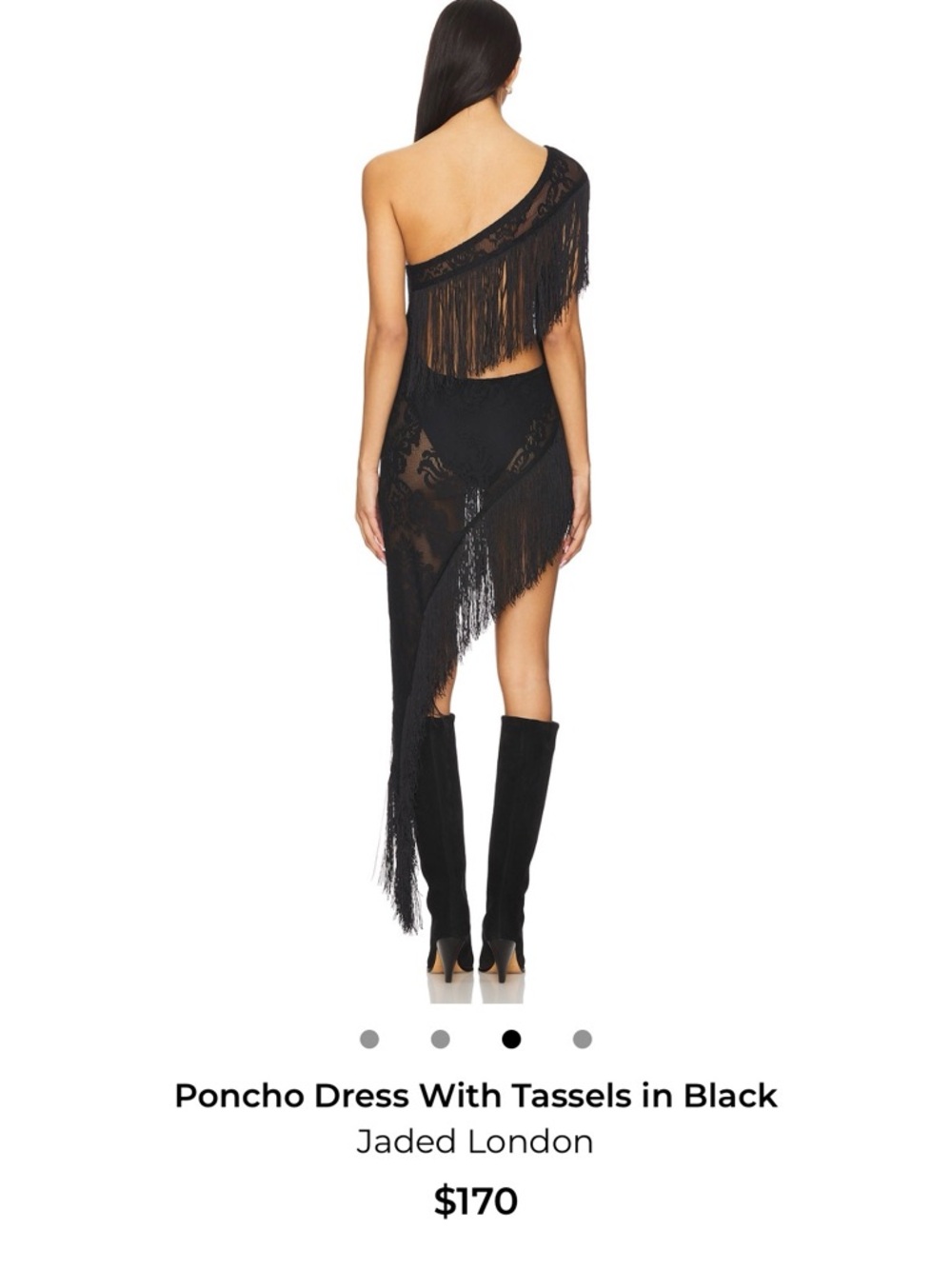 Black Lace Fringe Asymmetric Dress - Picture 2 of 5